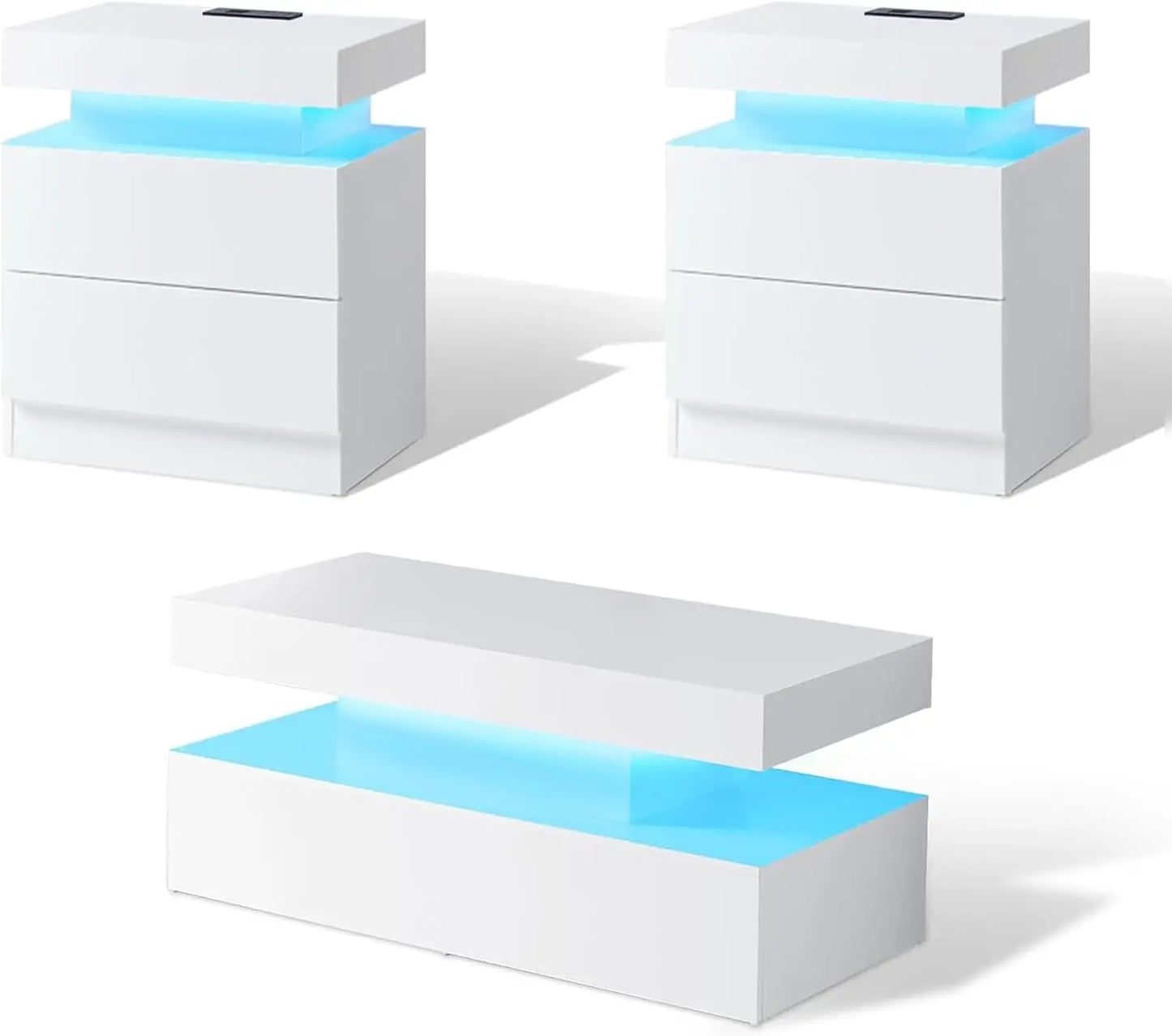 Modern High Gloss Living Room Table Set With Integrated LED