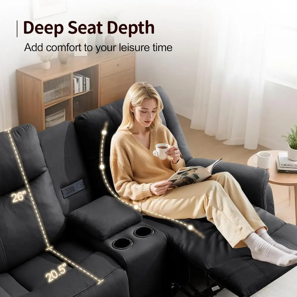 Reclining Loveseat With USB Ports, Cup Holders, And US Outlets