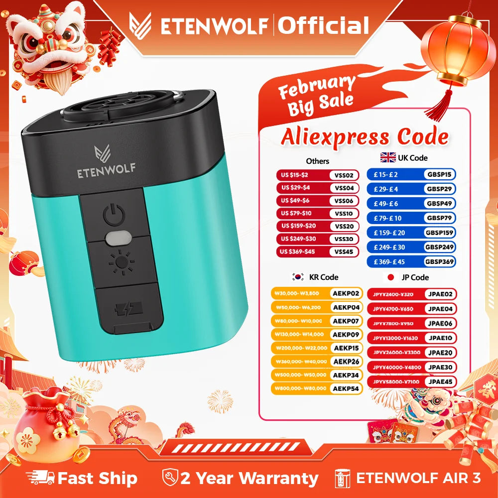 ETENWOLF Air 3 Wireless Pump USBC Fast Charging For Outdoors