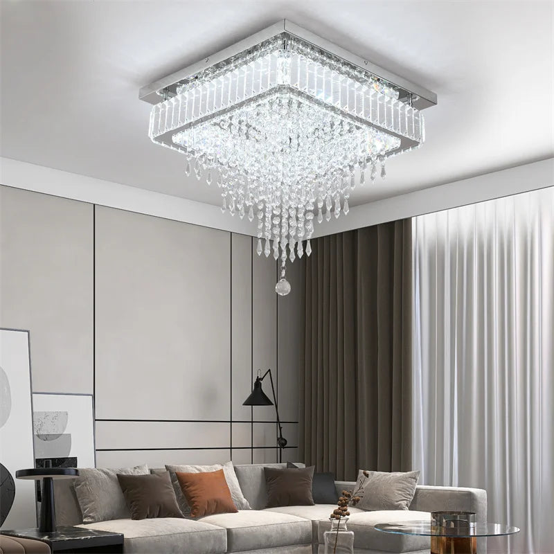 GreeLustr Modern Minimalist Dimmable LED Crystal Chandelier With Remote