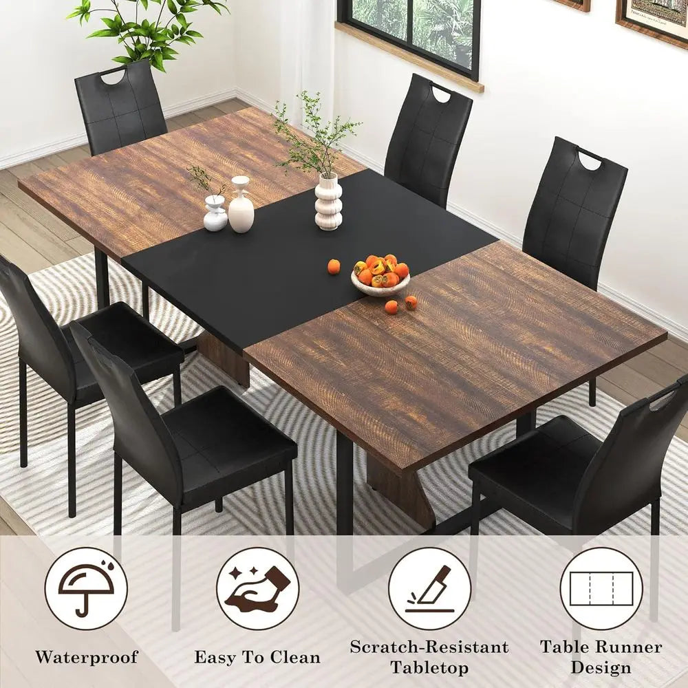 Modern Wooden Dining Set With Upholstered Chairs For Kitchen