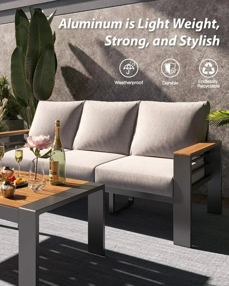 Aluminum Outdoor Patio Furniture Set 7 Seat Sectional With Coffee Table