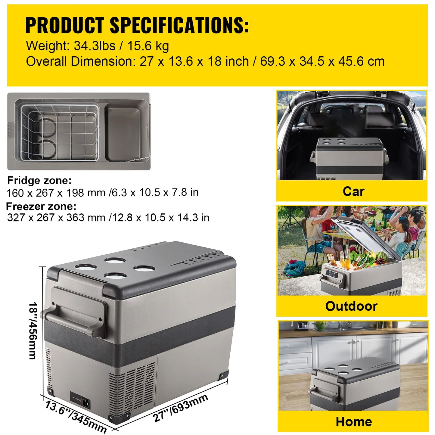 VEVOR Car Refrigerator Portable Compressor Cooler DC 110 240V