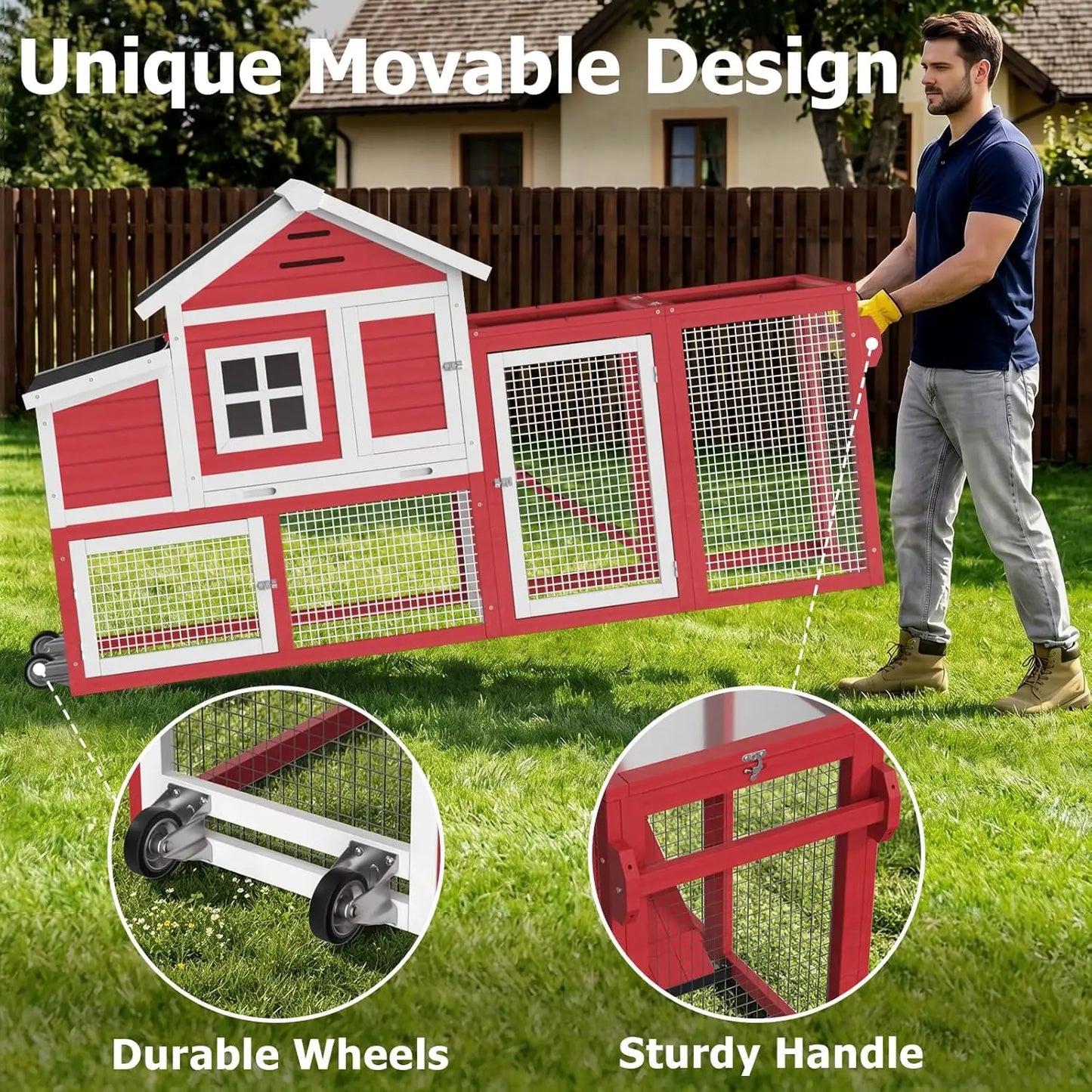 Mobile Chicken Coop With Run And Wheels Weatherproof Roof