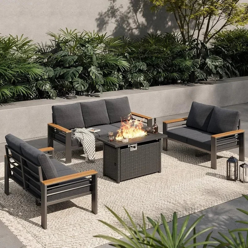 Aluminum Outdoor Patio Furniture Set 7 Seat Sectional With Coffee Table