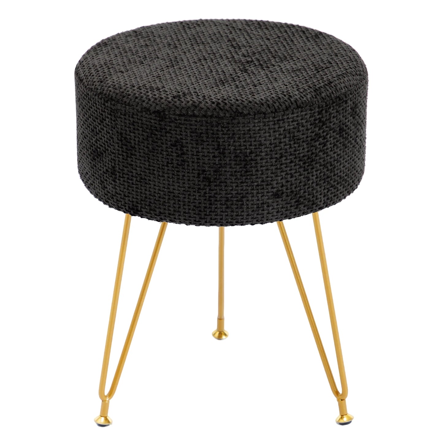 JHK Velvet Round Ottoman Vanity Footrest Stool With Thick Cushion