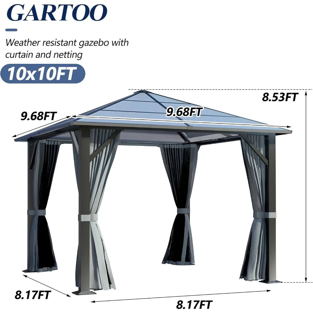 Patio Hardtop Gazebo With Waterproof Polycarbonate Roof Steel Frame