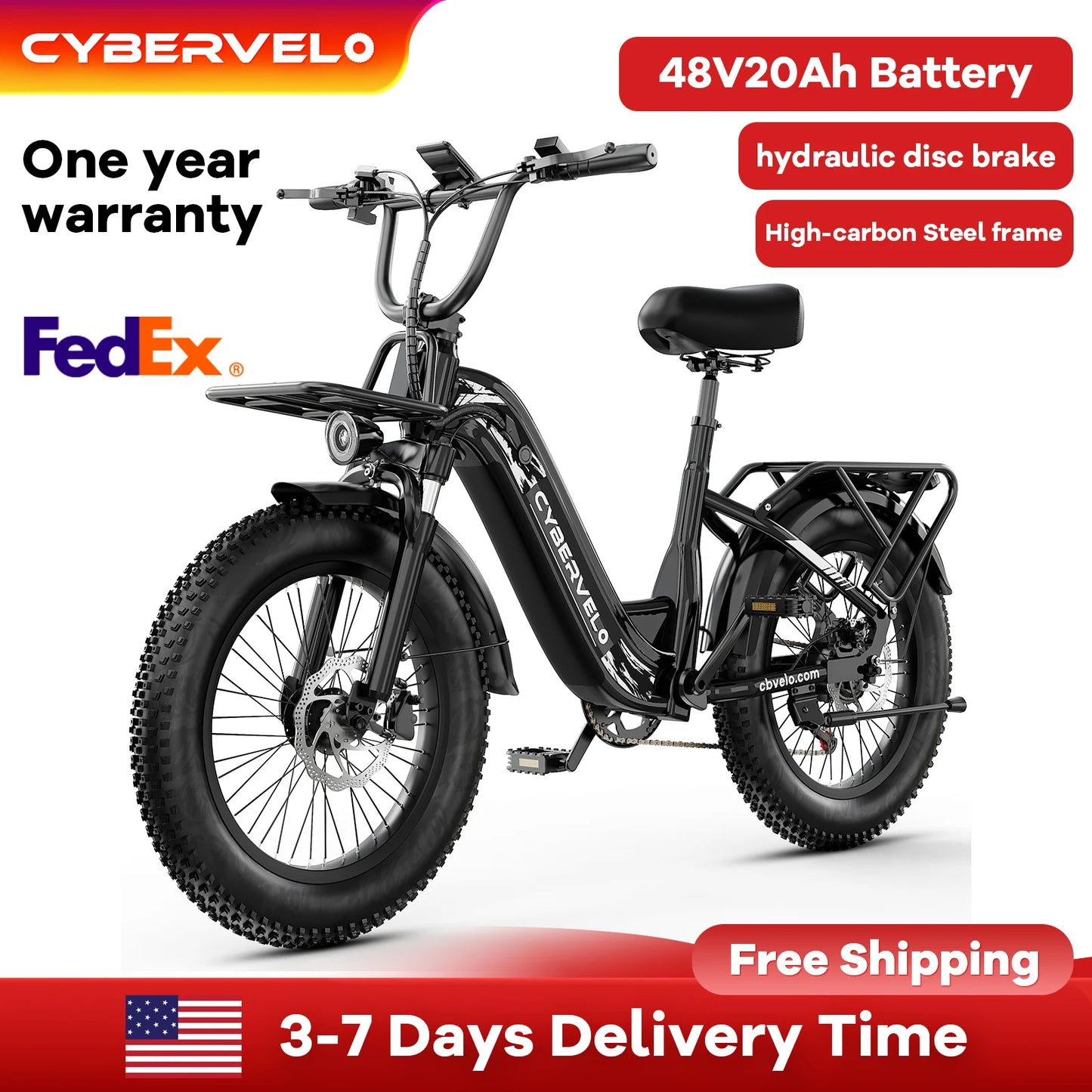 CYBERVELO EK8 Off-Road Electric Bike 1000W Peak 7-Speed 80-Mile Range