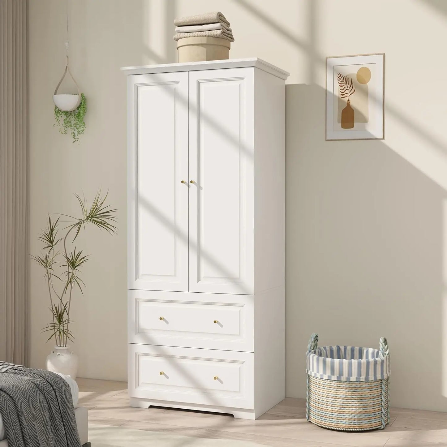 Engineered Wood Wardrobe Armoire With Two Doors And Drawers