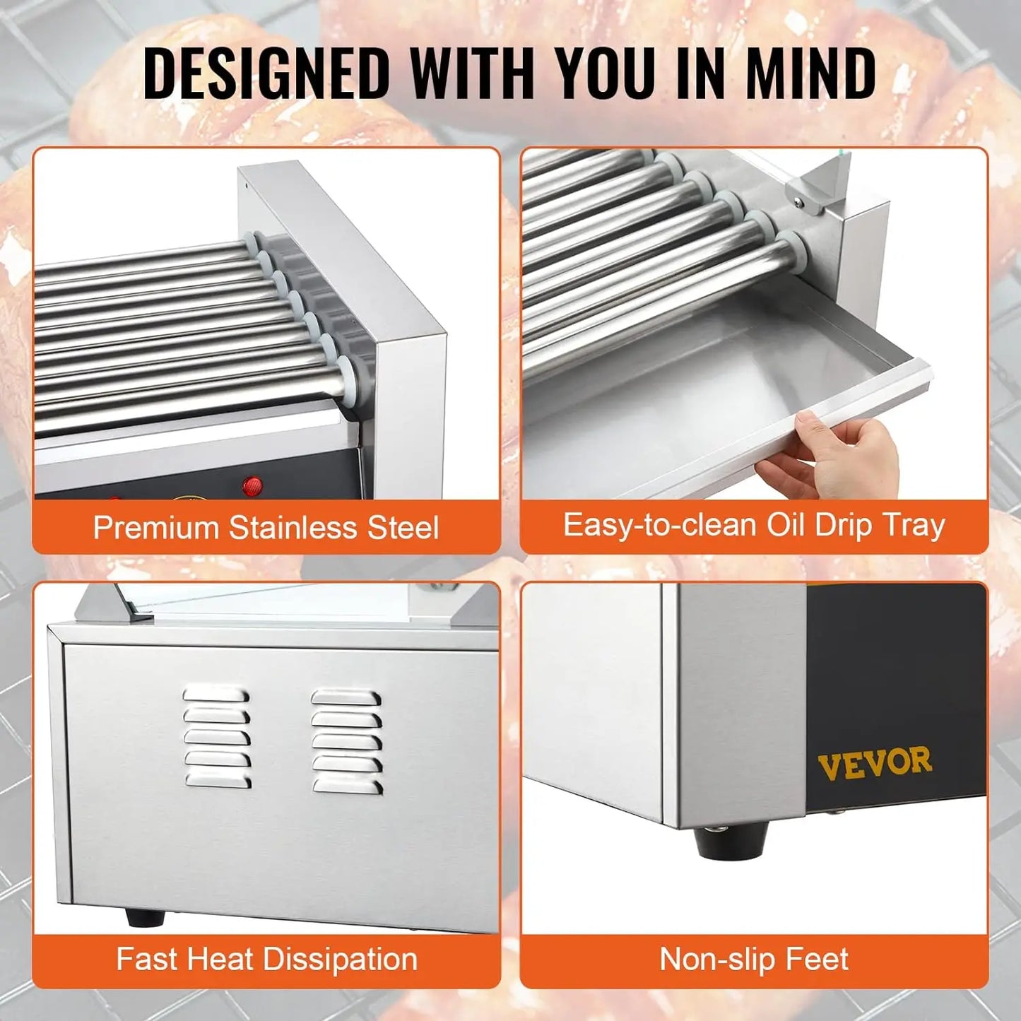 Commercial Electric Hot Dog Sausage Grill Machine 110V 220V