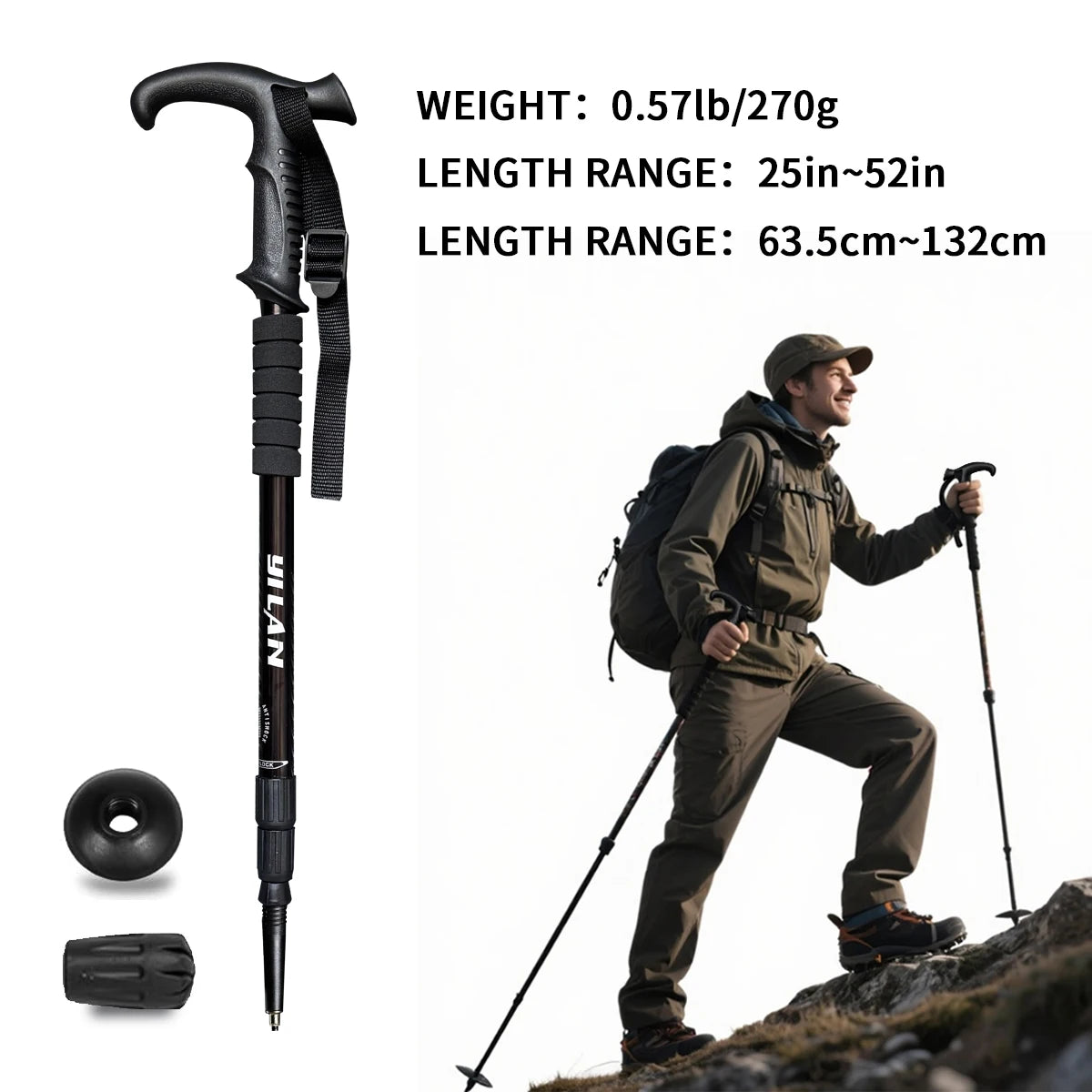 Ultralight Aluminum Trekking Poles With Spring Damping And Foam Grip