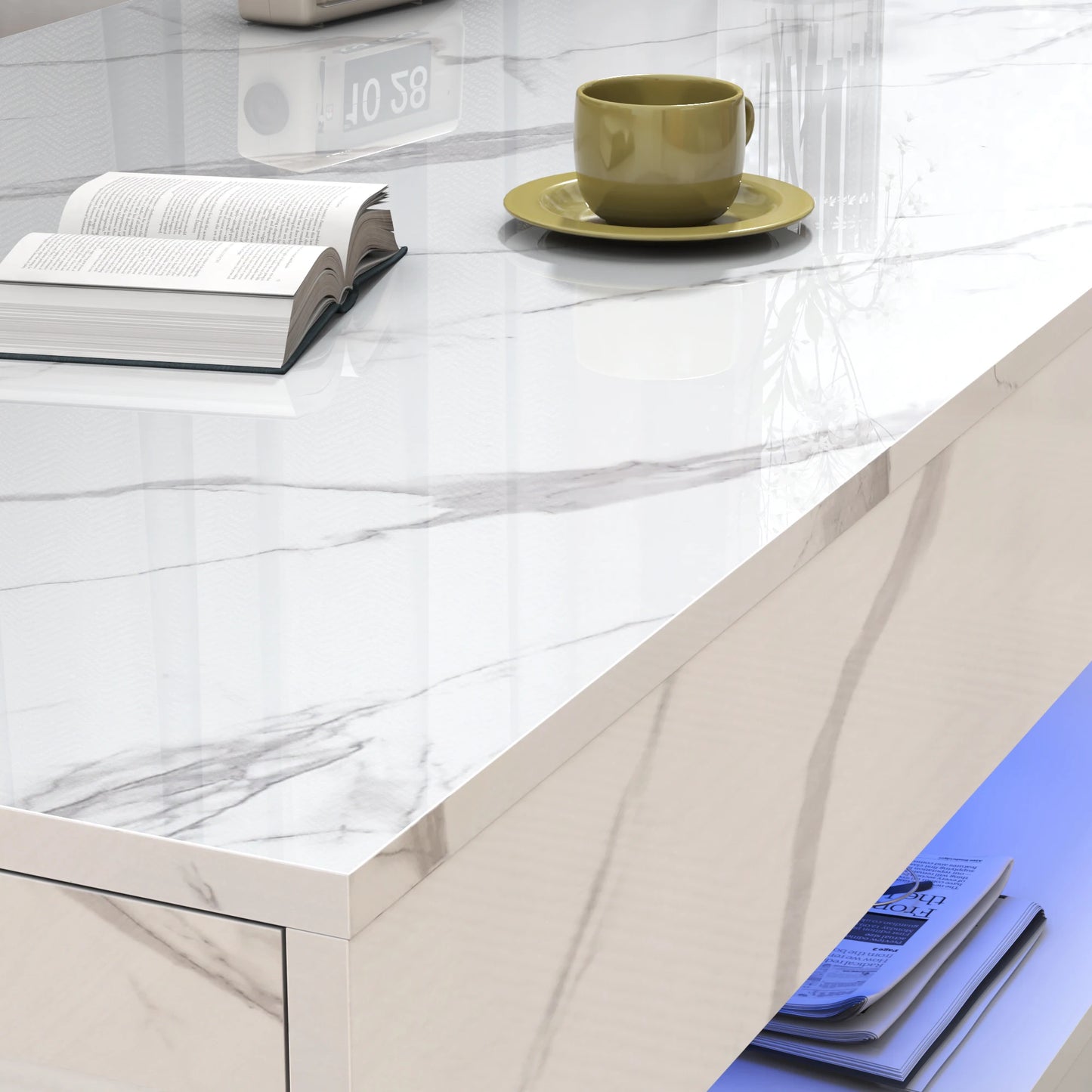 QiaoShiRen Modern LED Coffee Table With Two Storage Drawers