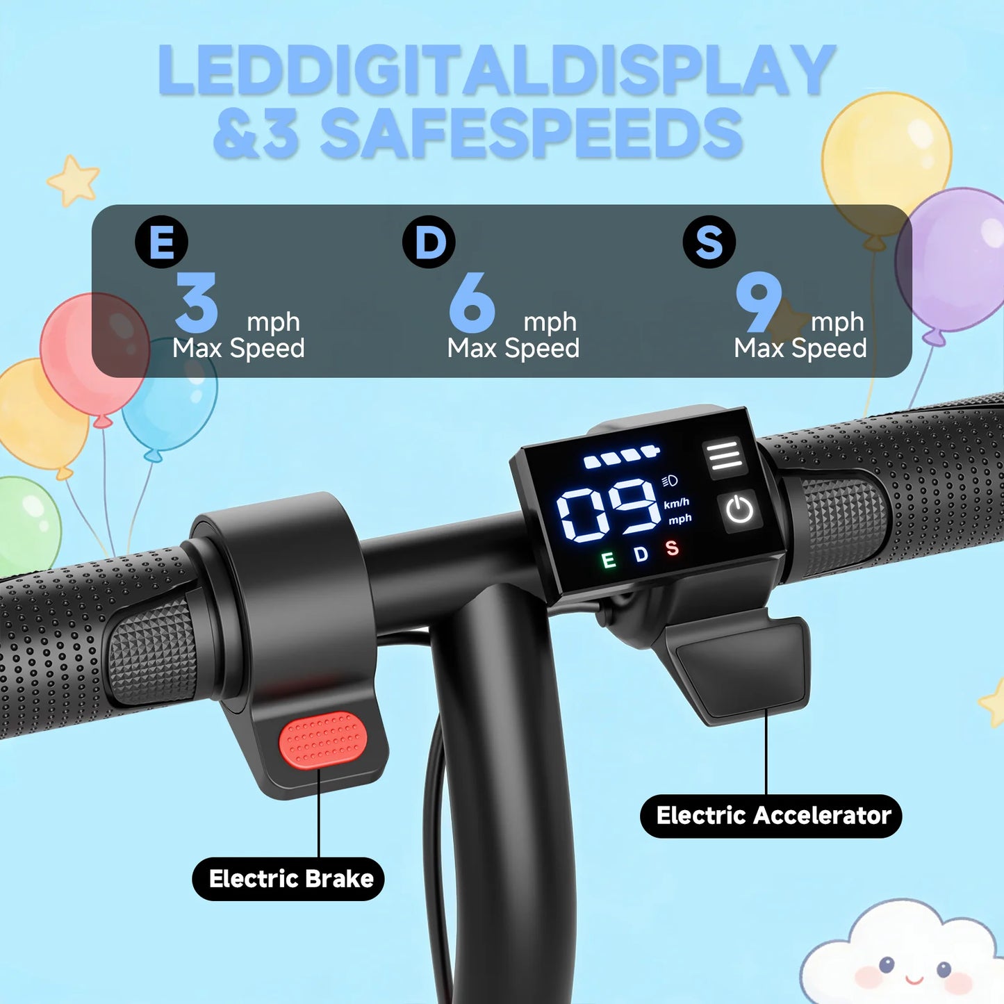 Ladped Kids Electric Scooter 3 Speed Modes 10 Mile Range 250W
