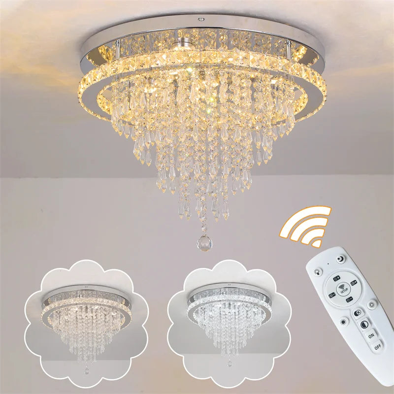 GreeLustr Modern Minimalist Dimmable LED Crystal Chandelier With Remote