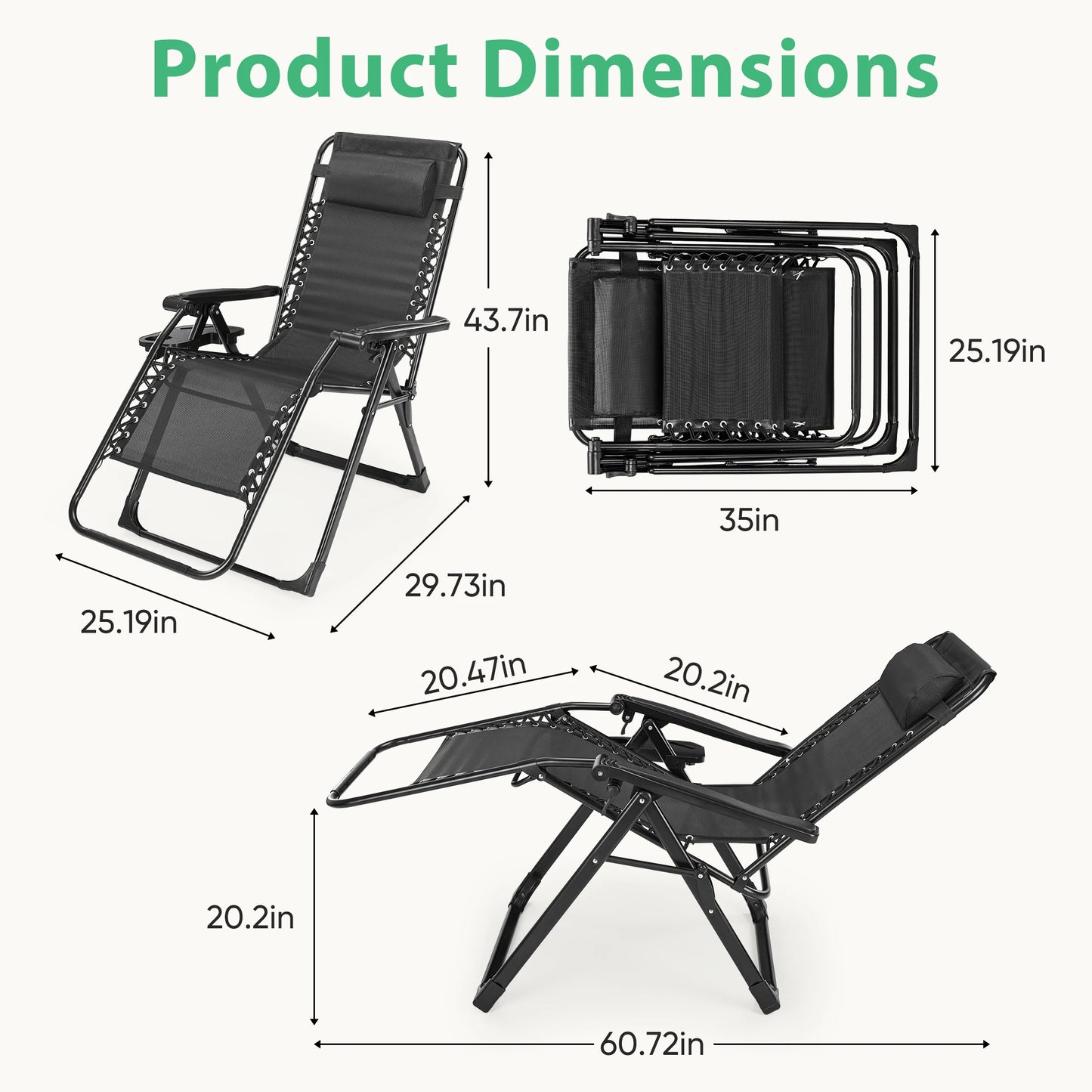 JHK Zero Gravity Two Pack Portable Recliners for Outdoor Patio