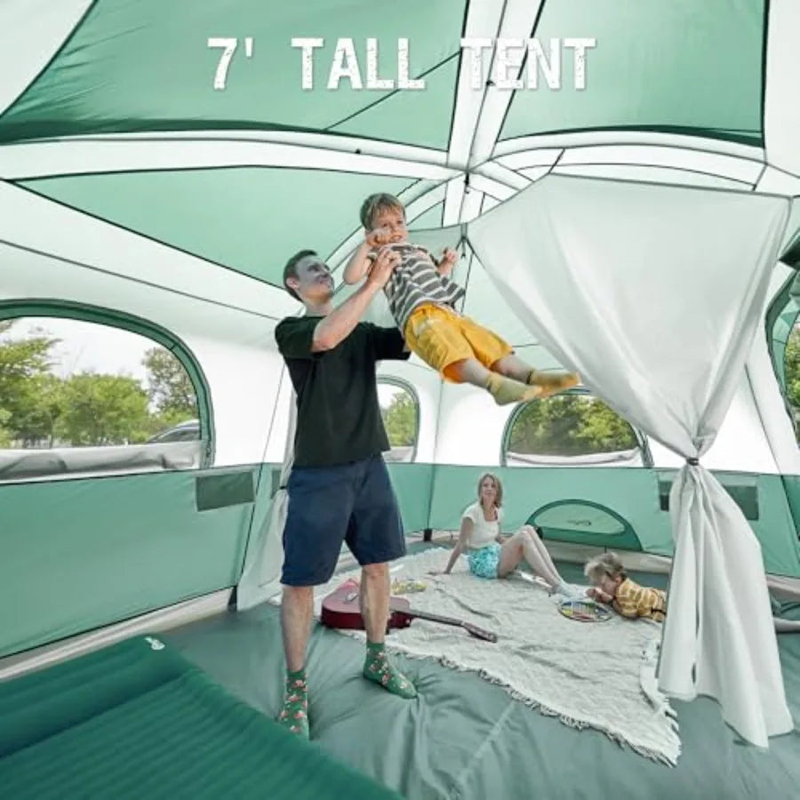 Family Camping Tent With Porch Tall Ceiling And Water Resistant Nylon