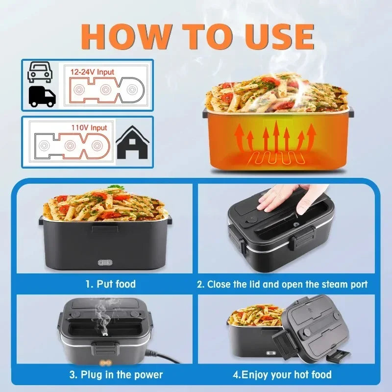 Premium Electric Heated Lunch Box With Stainless Steel Interior