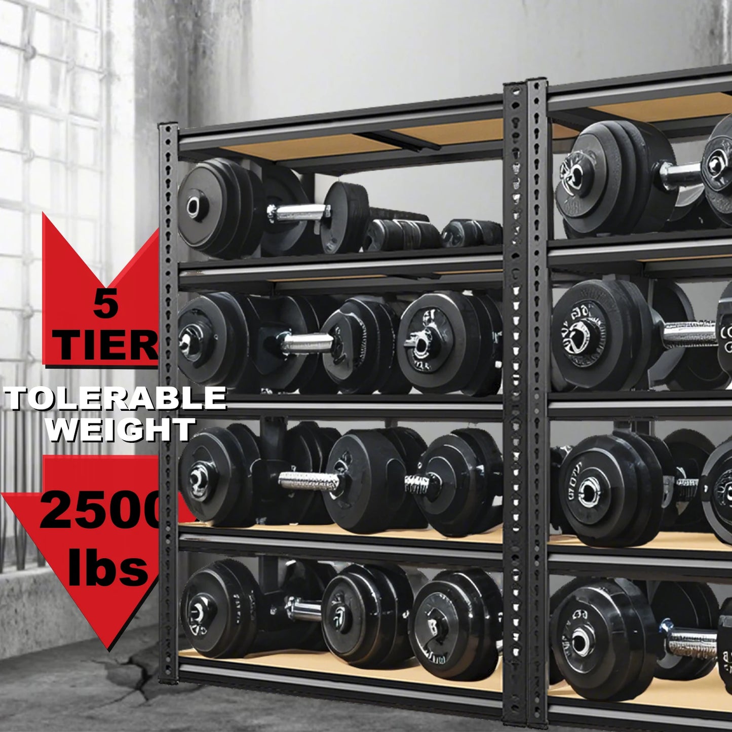 Heavy Duty 5 Tier Adjustable Garage Shelving 2000 Lbs Capacity
