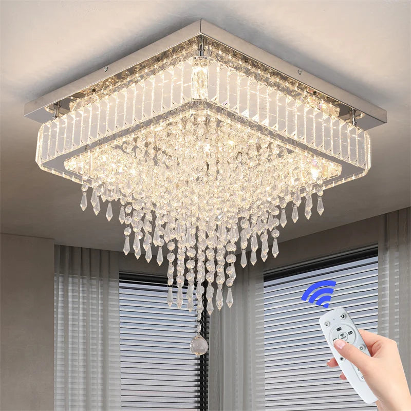 GreeLustr Modern Minimalist Dimmable LED Crystal Chandelier With Remote