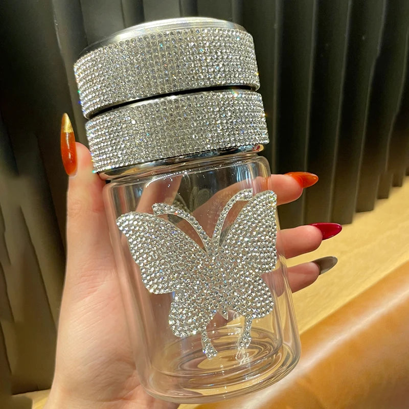 Scaonorch Butterfly Double Wall Glass Bottle With Temperature Display Filter