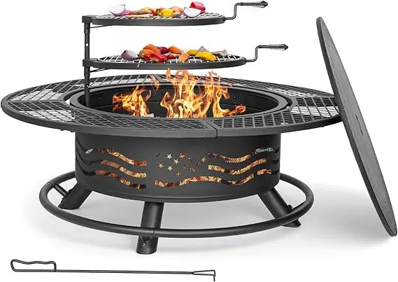Panovue Outdoor Steel Fire Pit With Double Cooking Grates