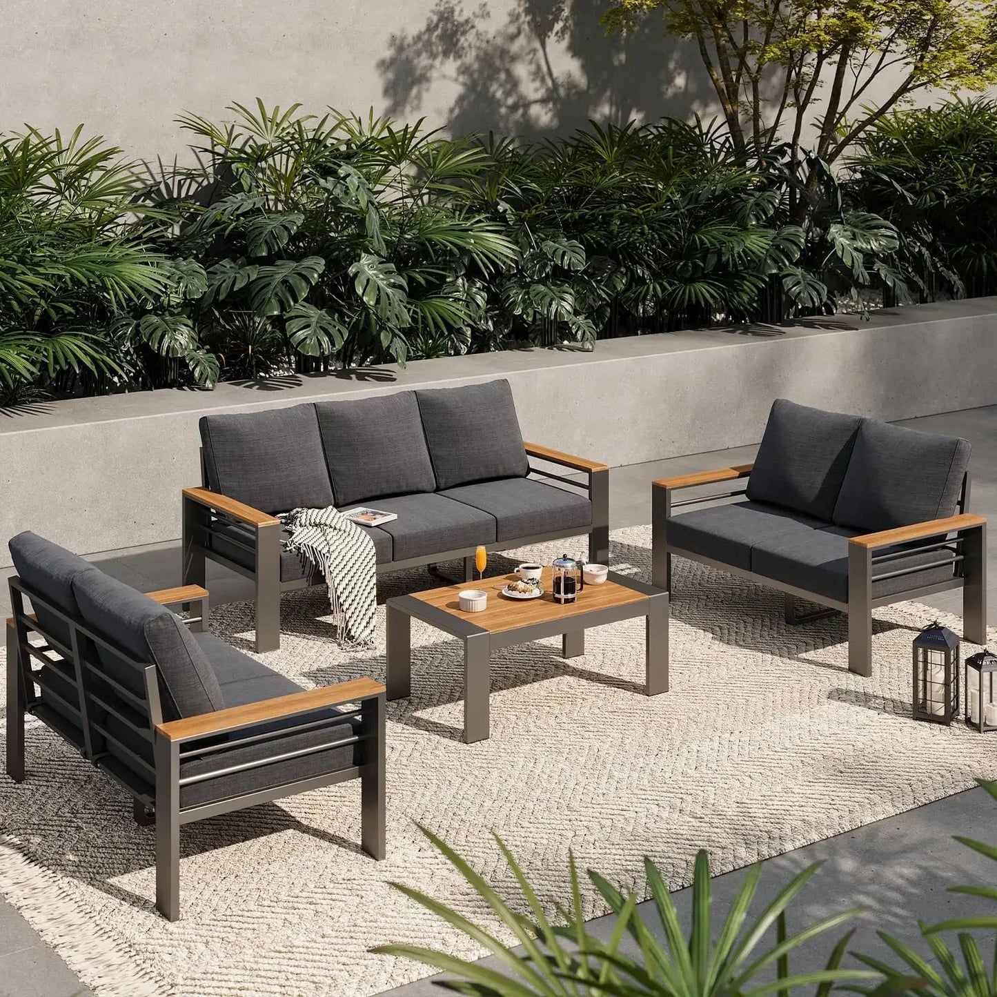 Aluminum Outdoor Patio Furniture Set 7 Seat Sectional With Coffee Table