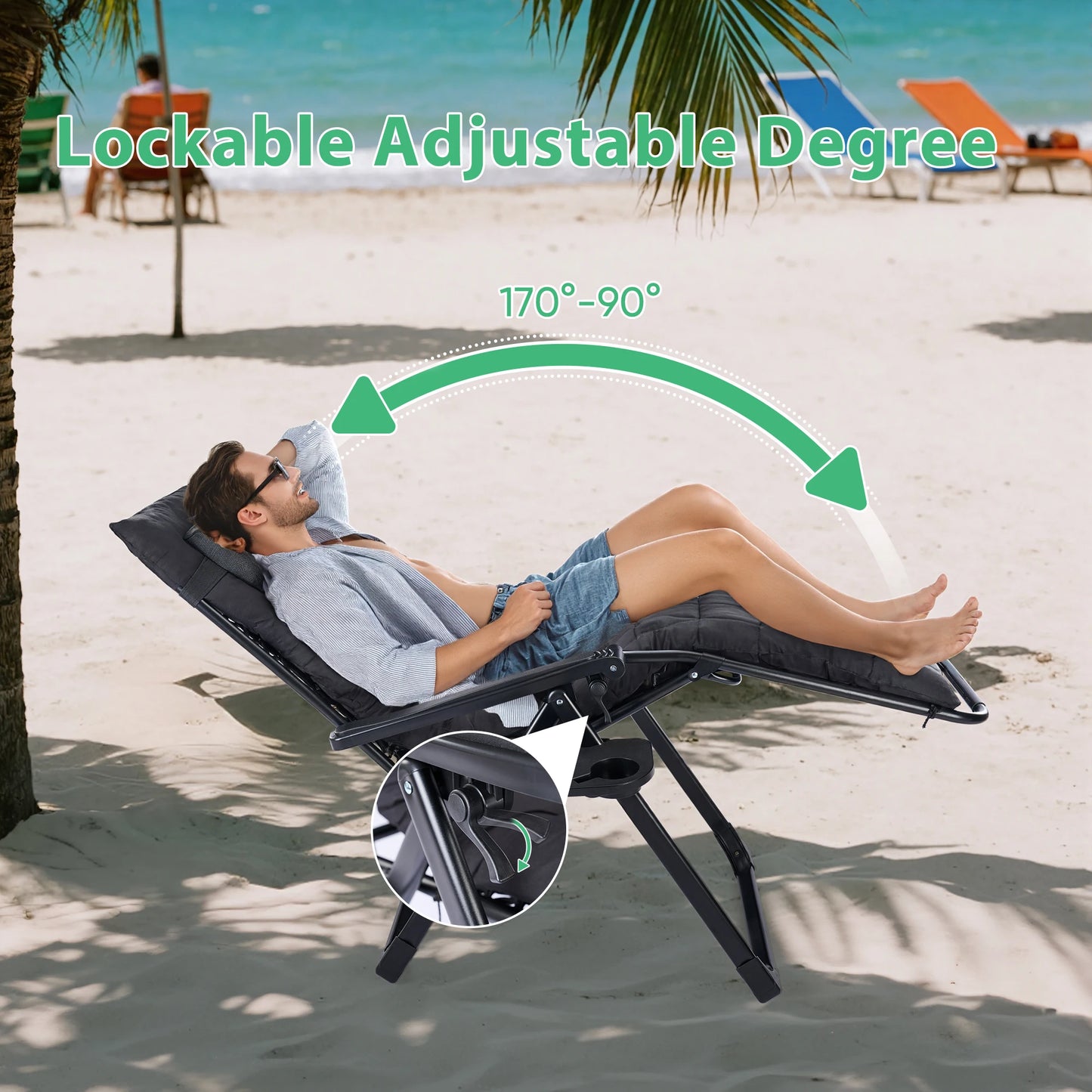 JHK Zero Gravity Two Pack Portable Recliners for Outdoor Patio