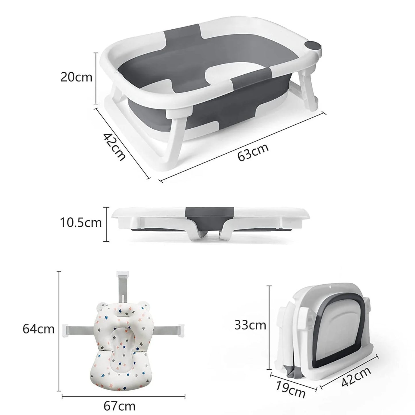 Baby Bath Tub With Cushion Thermometer Foldable Design