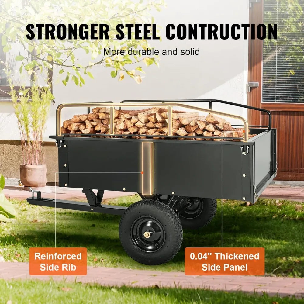 ATV Trailer Dump Cart 750 Lb Capacity With Removable Sides