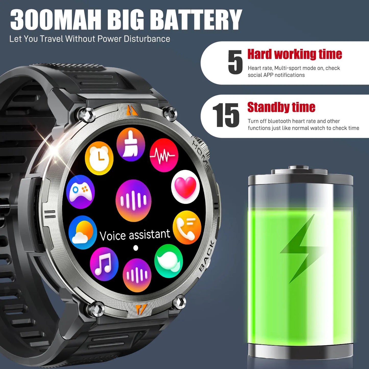 EIGIIS KE3 Smart Watch 3ATM Waterproof Health Monitor with Bluetooth