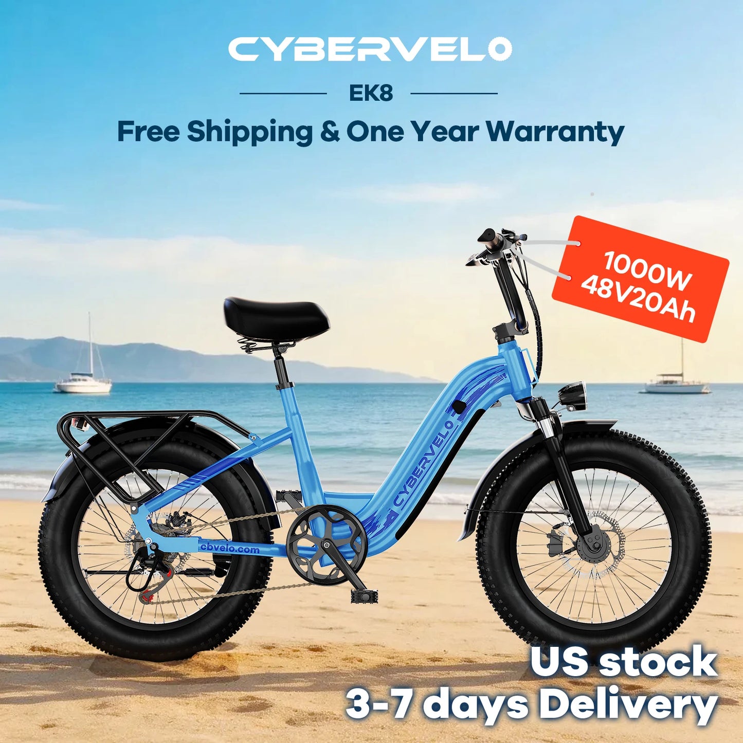 CYBERVELO EK8 Off-Road Electric Bike 1000W Peak 7-Speed 80-Mile Range