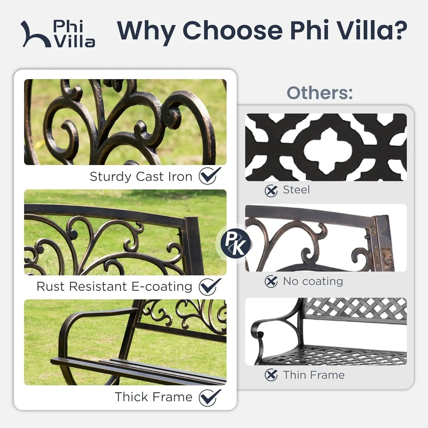 Cast Iron Garden Bench With Floral Backrest Slatted Seat