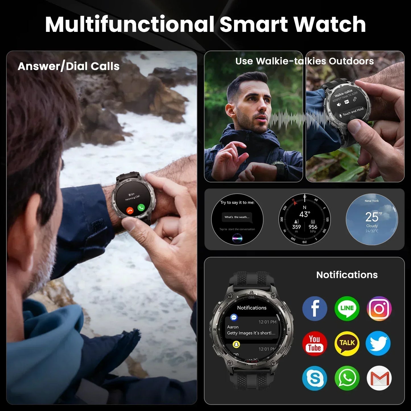 KOSPET Tank T4 Smartwatch For Men GPS Offline Maps 10ATM