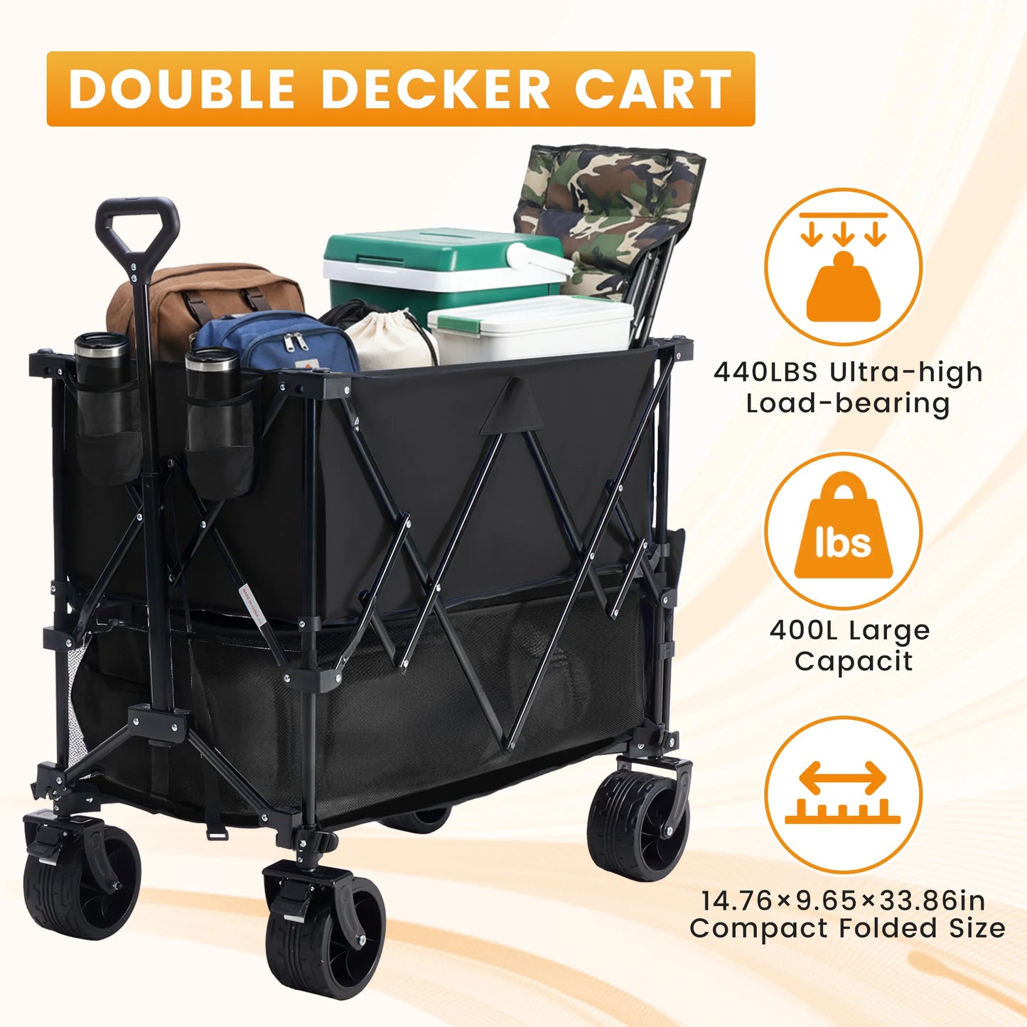 JHK Finishes Double Decker Wagon Cart 440 Lb Capacity Foldable
