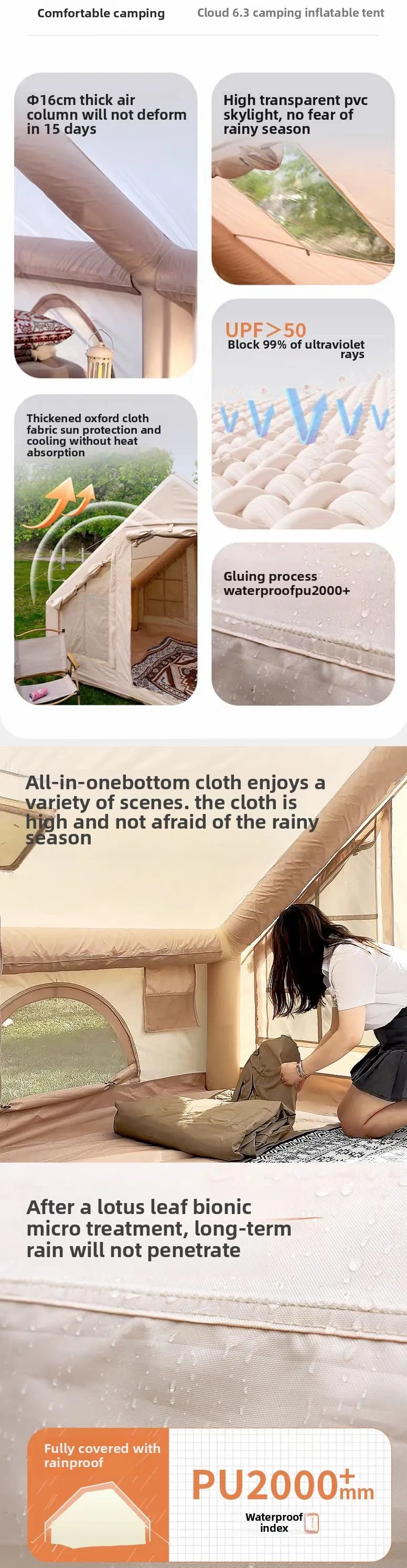 Inflatable Family Tent With Skylight Hand Pump And Chimney