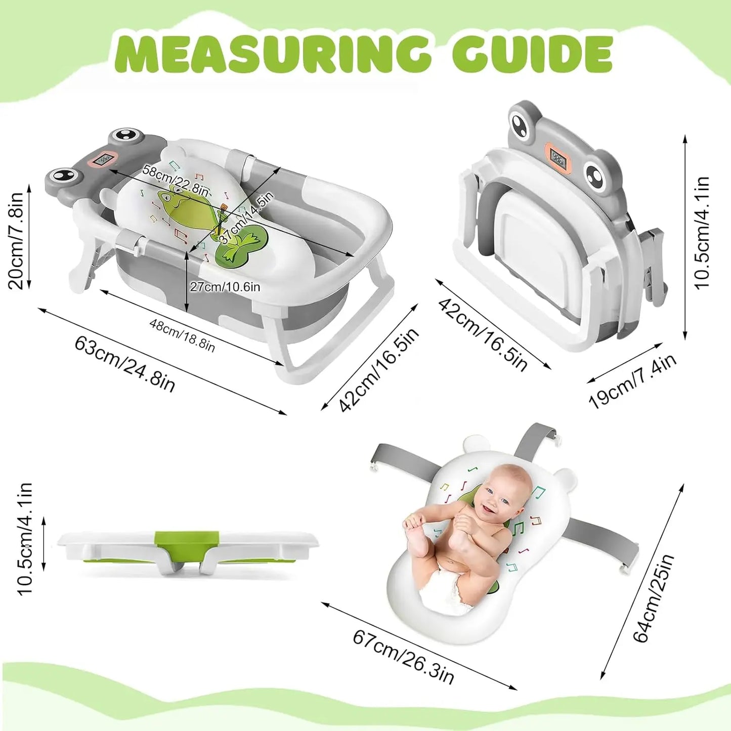 Baby Bath Tub With Cushion Thermometer Foldable Design