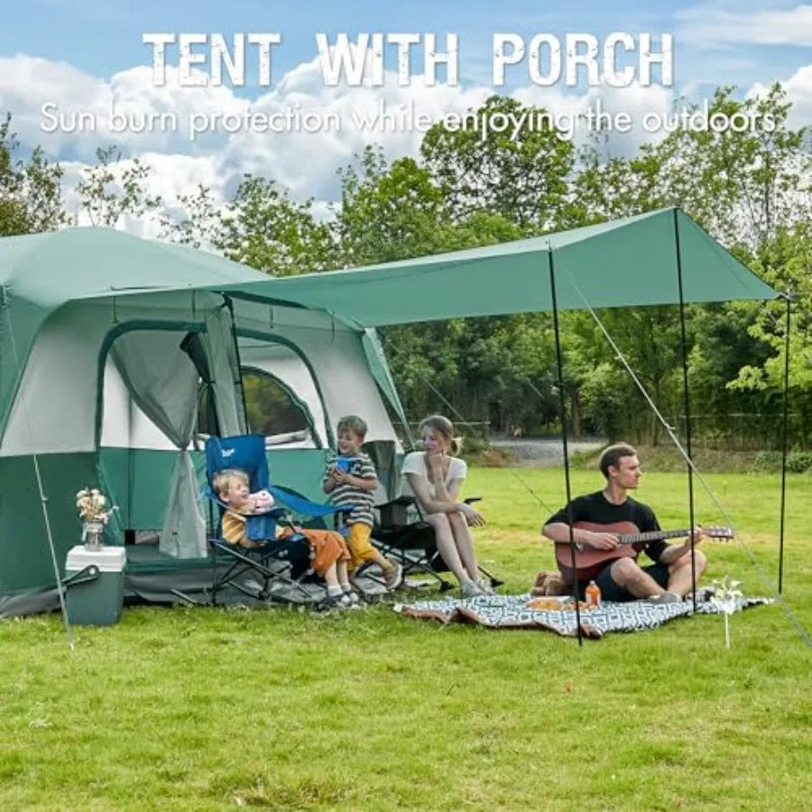 Family Camping Tent With Porch Tall Ceiling And Water Resistant Nylon