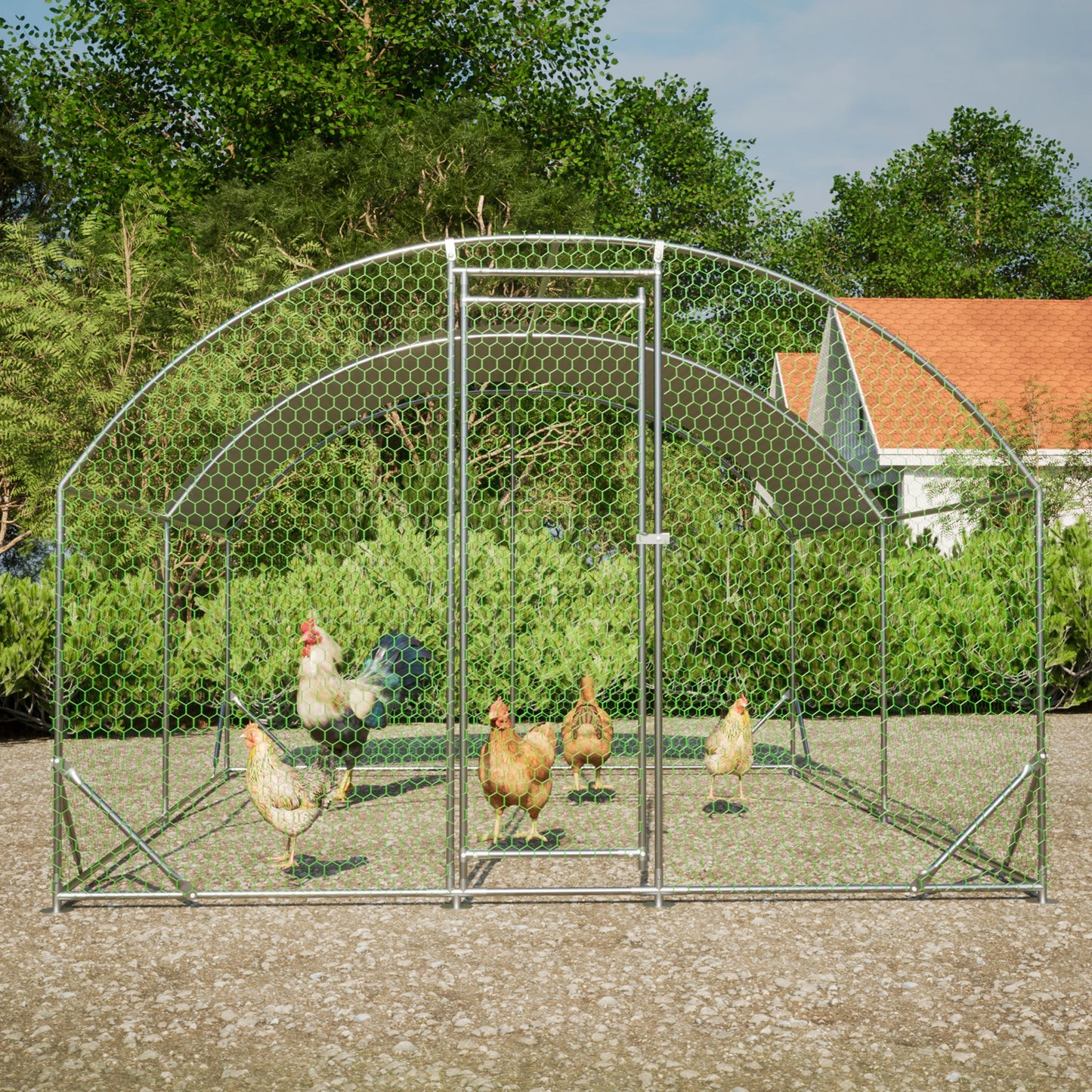 Iron Chicken Coop With Metal Run And Waterproof UV Cover