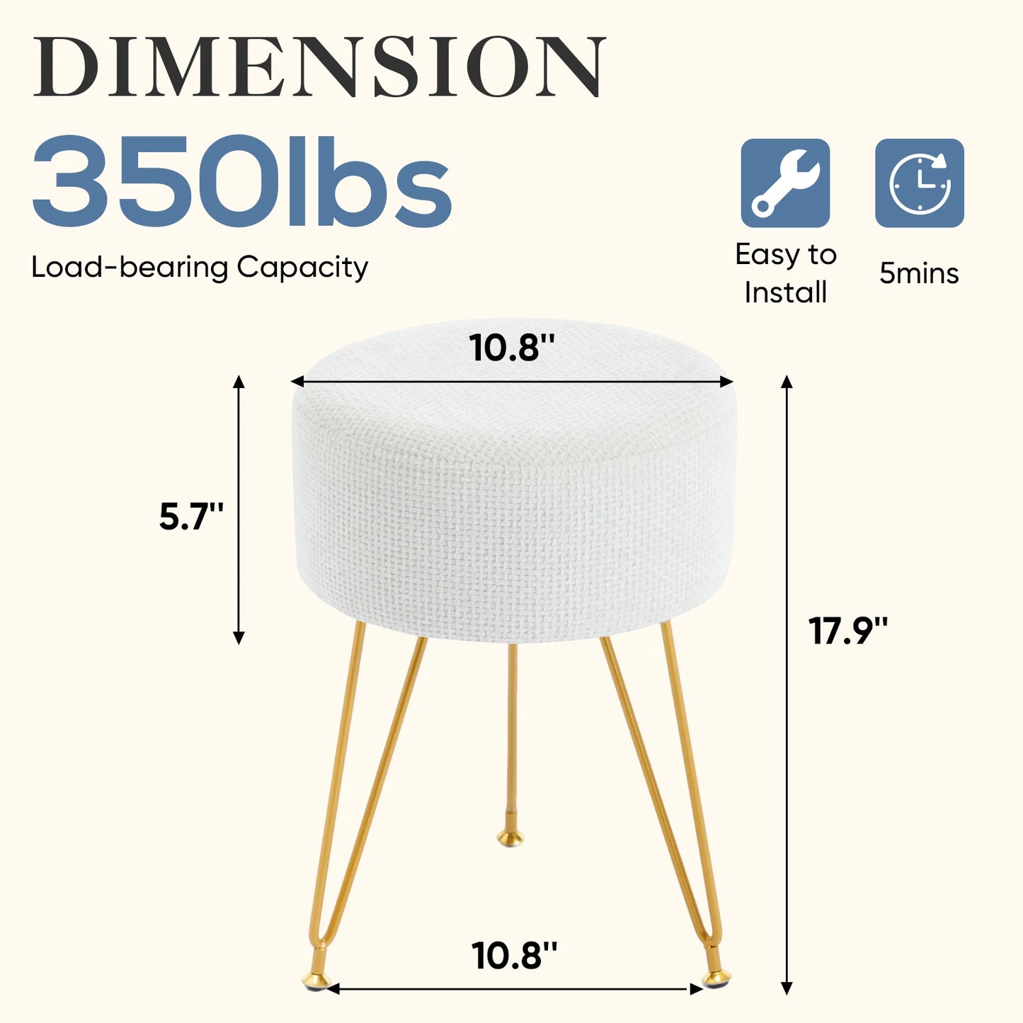 JHK Velvet Round Ottoman Vanity Footrest Stool With Thick Cushion