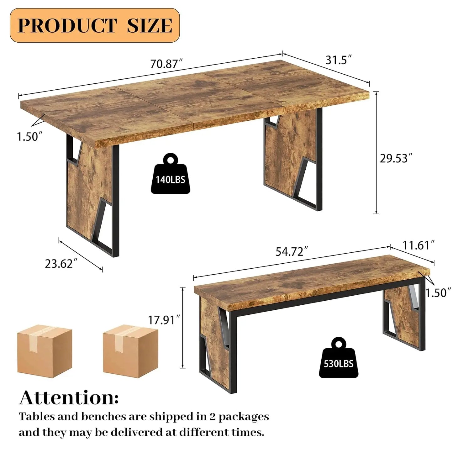 Modern Dining Table Set With Two Benches MDF Wood