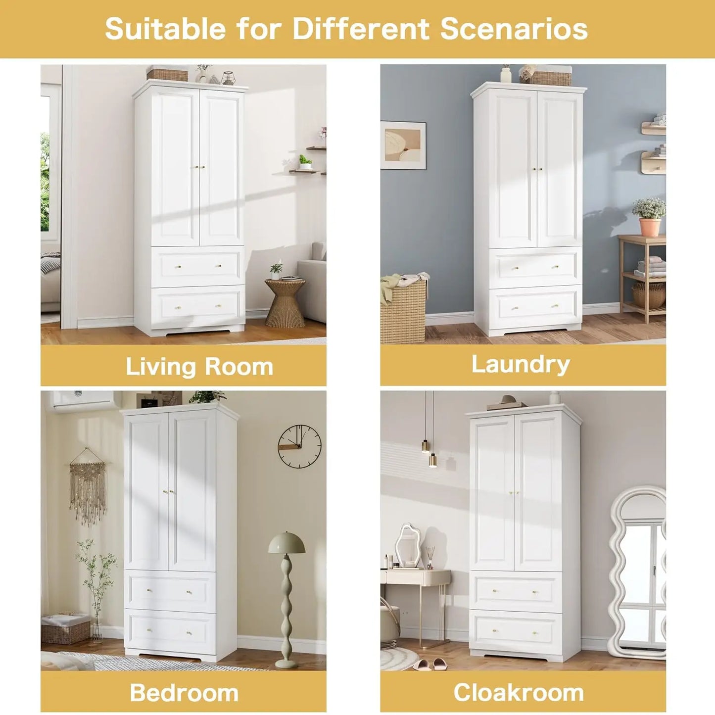 Engineered Wood Wardrobe Armoire With Two Doors And Drawers