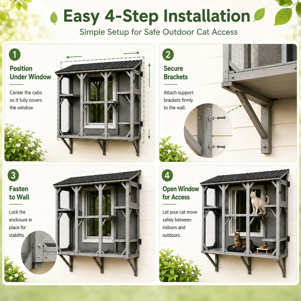 HiMISS Catio Cat Enclosure Window Box With UV Roof All Weather