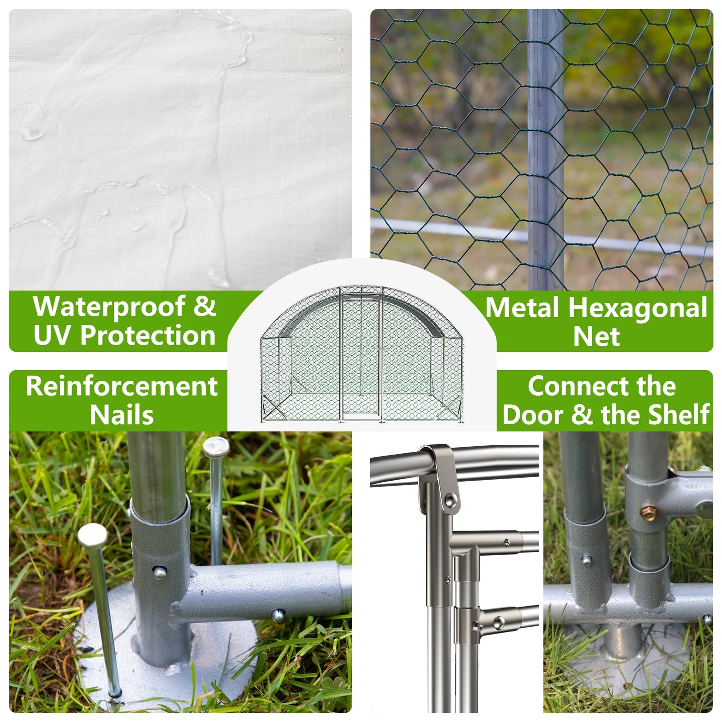 Iron Chicken Coop With Metal Run And Waterproof UV Cover