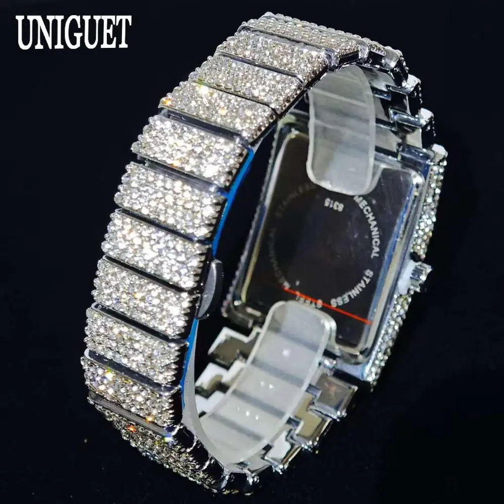 Ditaling Luxury Men Rectangle Stainless Steel Wristwatch With Calendar