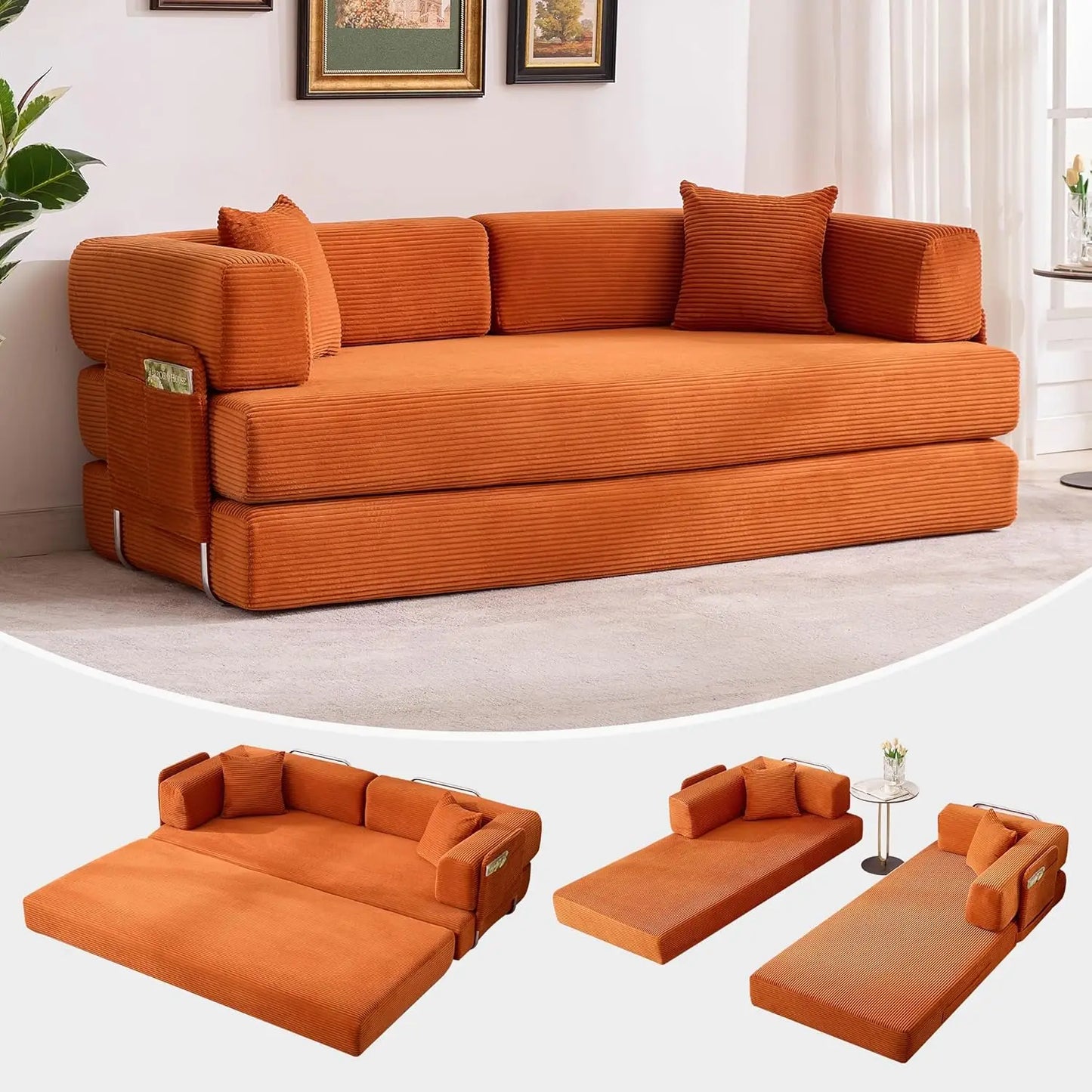 Convertible Sleeper Sofa 5-In-1 Folding Mattress Fixed Frame