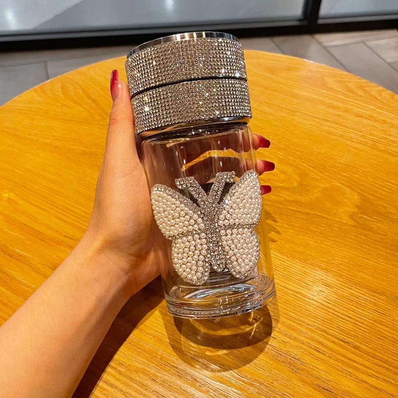Scaonorch Butterfly Double Wall Glass Bottle With Temperature Display Filter