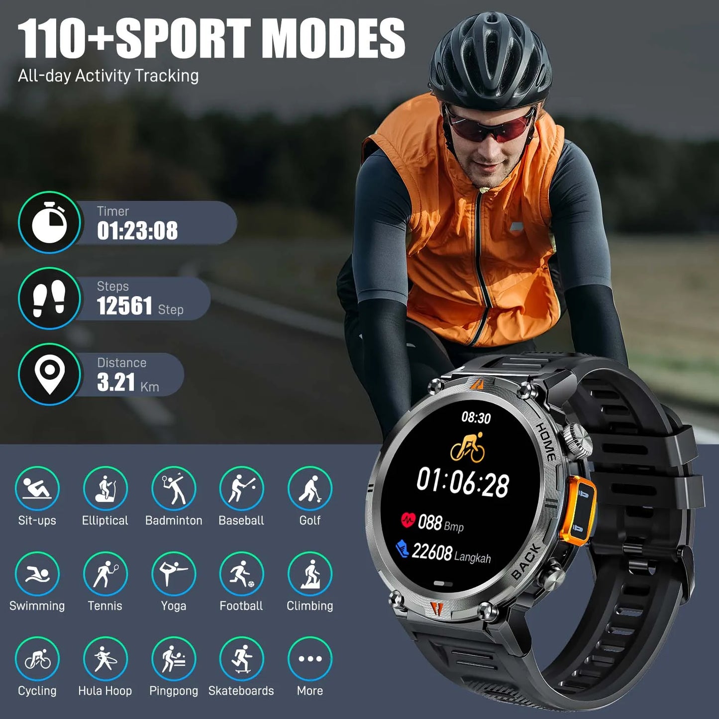EIGIIS KE3 Bluetooth Smartwatch For Men Health Monitor
