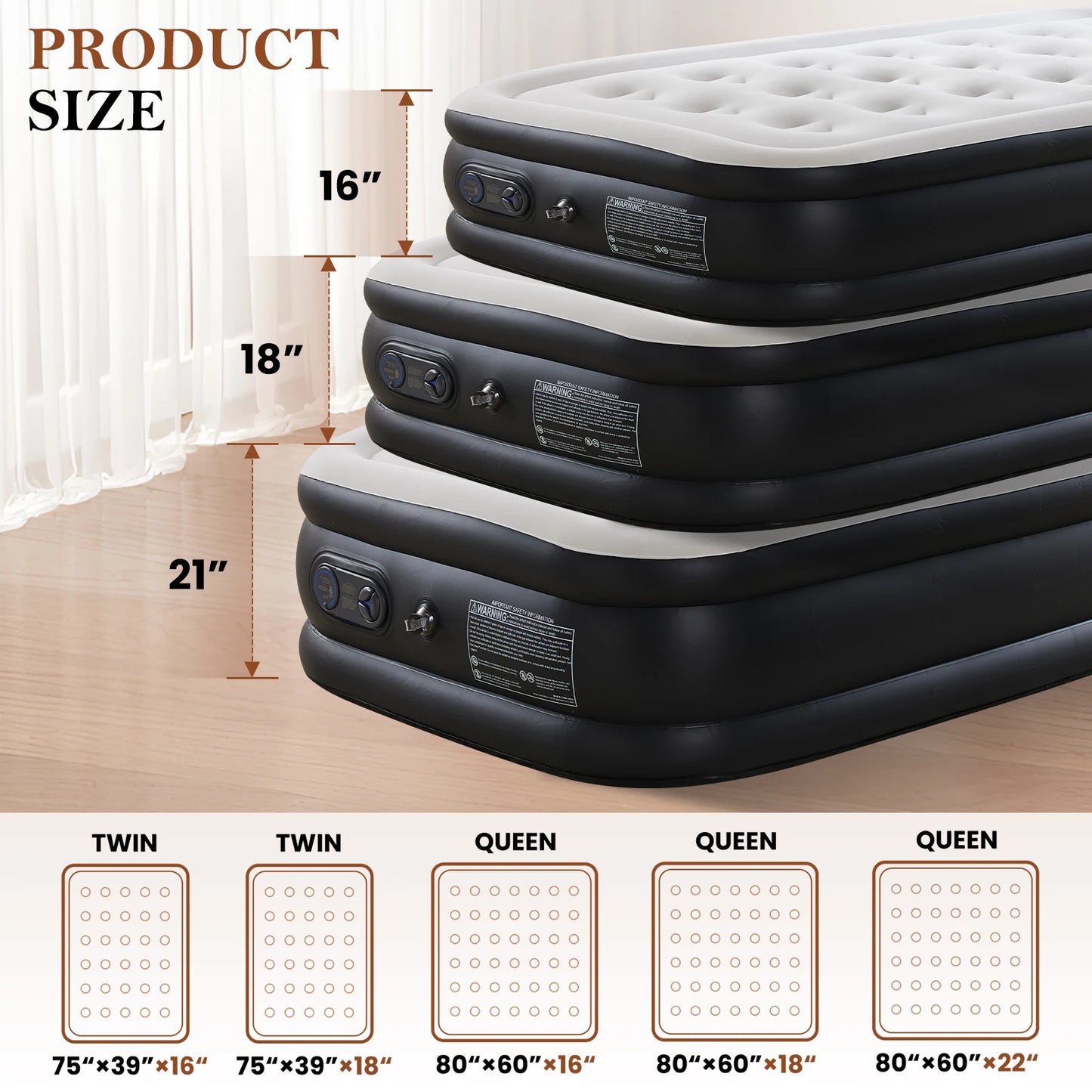 JHK Air Mattress Double Height With Non Slip Bottom