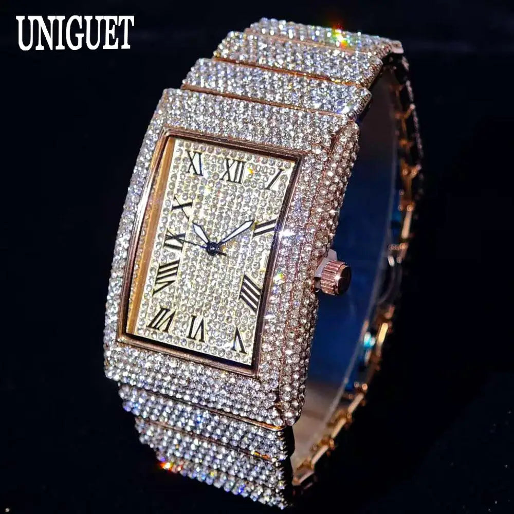 Ditaling Luxury Men Rectangle Stainless Steel Wristwatch With Calendar