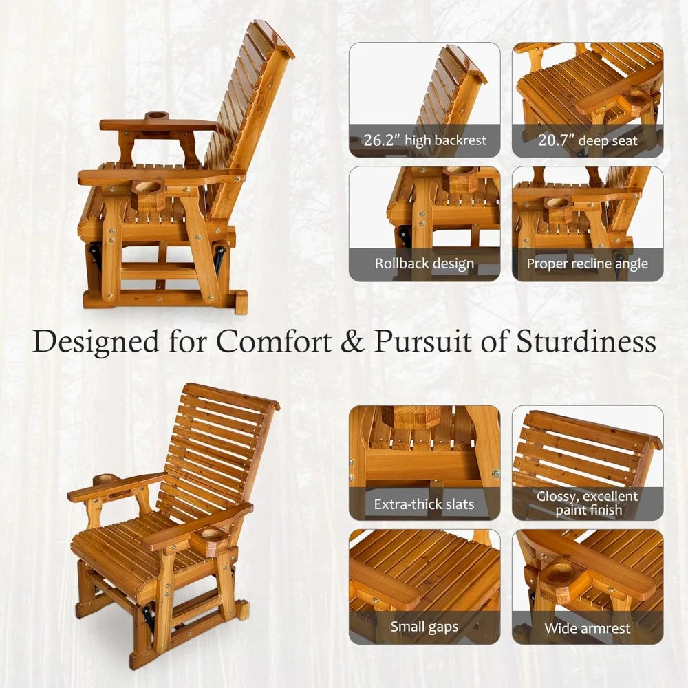 Patio Glider With Cup Holders And Deep Contoured Seat